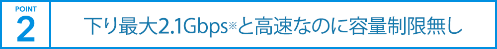 下り最大2.1Gbps※と高速なのに通信制限無し
