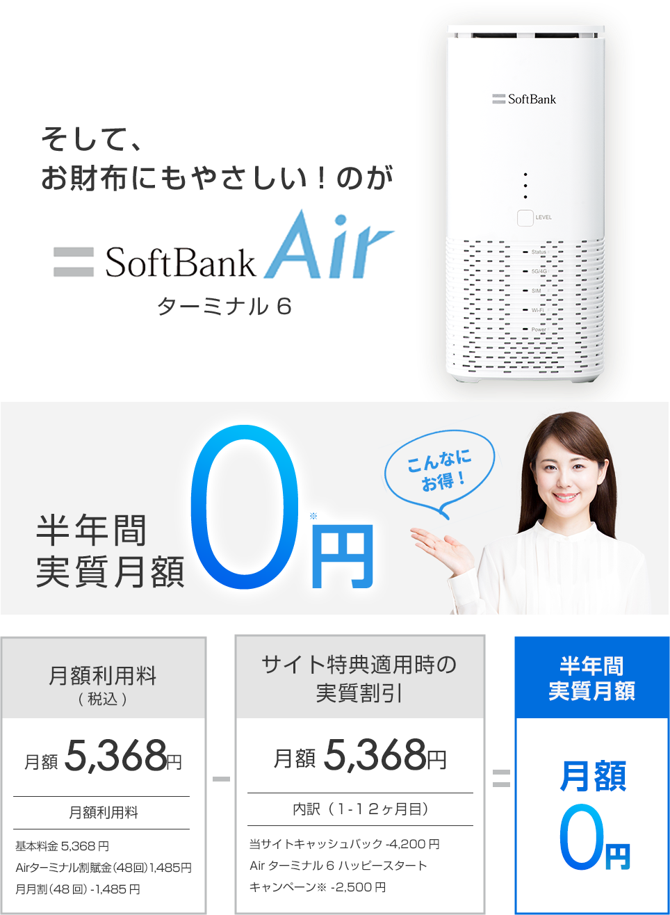 そして、お財布にもやさしい！のがソフトバンク エアー(SoftBank Air) ターミナル6