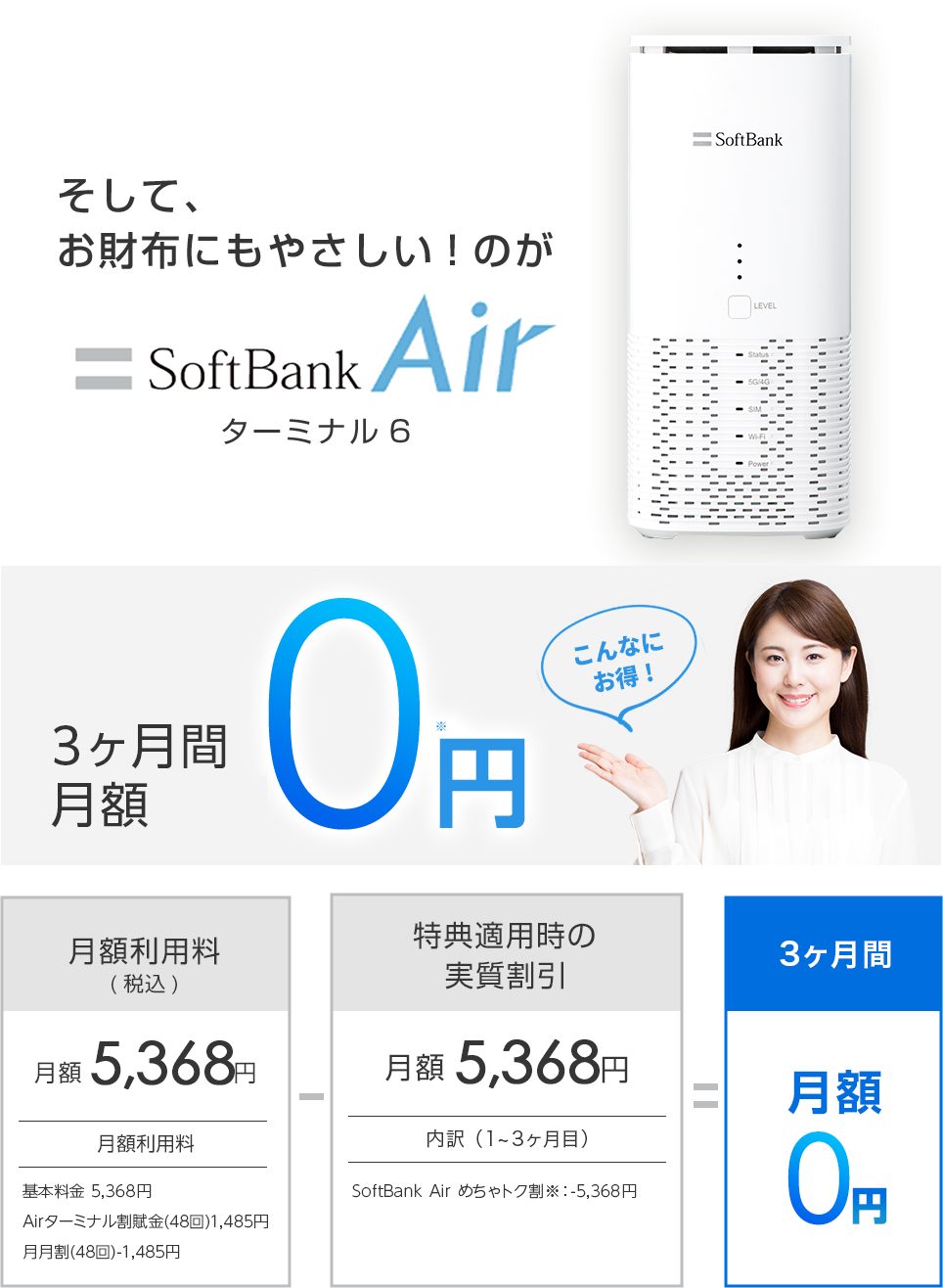 そして、お財布にもやさしい！のがソフトバンク エアー(SoftBank Air) ターミナル6