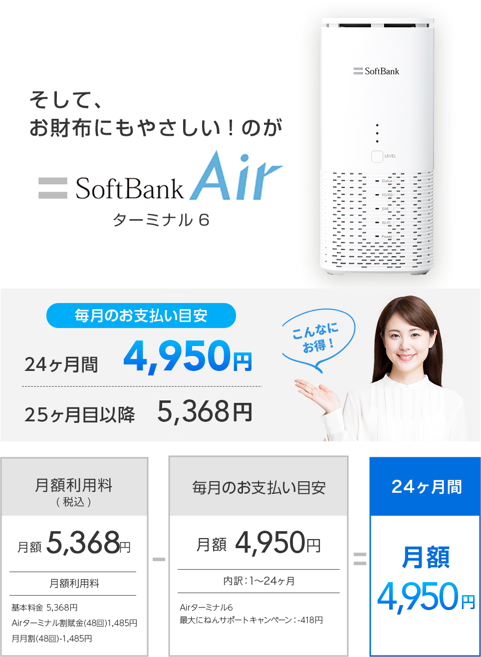 そして、お財布にもやさしい！のがソフトバンク エアー(SoftBank Air) ターミナル6