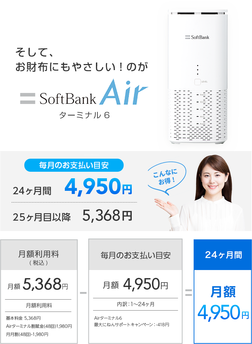 そして、お財布にもやさしい！のがソフトバンク エアー(SoftBank Air) ターミナル6