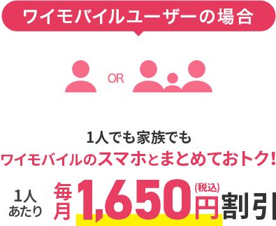 ワイモバイルユーザーの場合 1人あたり毎月1,650円（税込み）割引