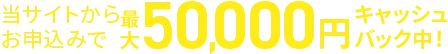 当サイトからお申込みで最大50,000円キャッシュバック中！