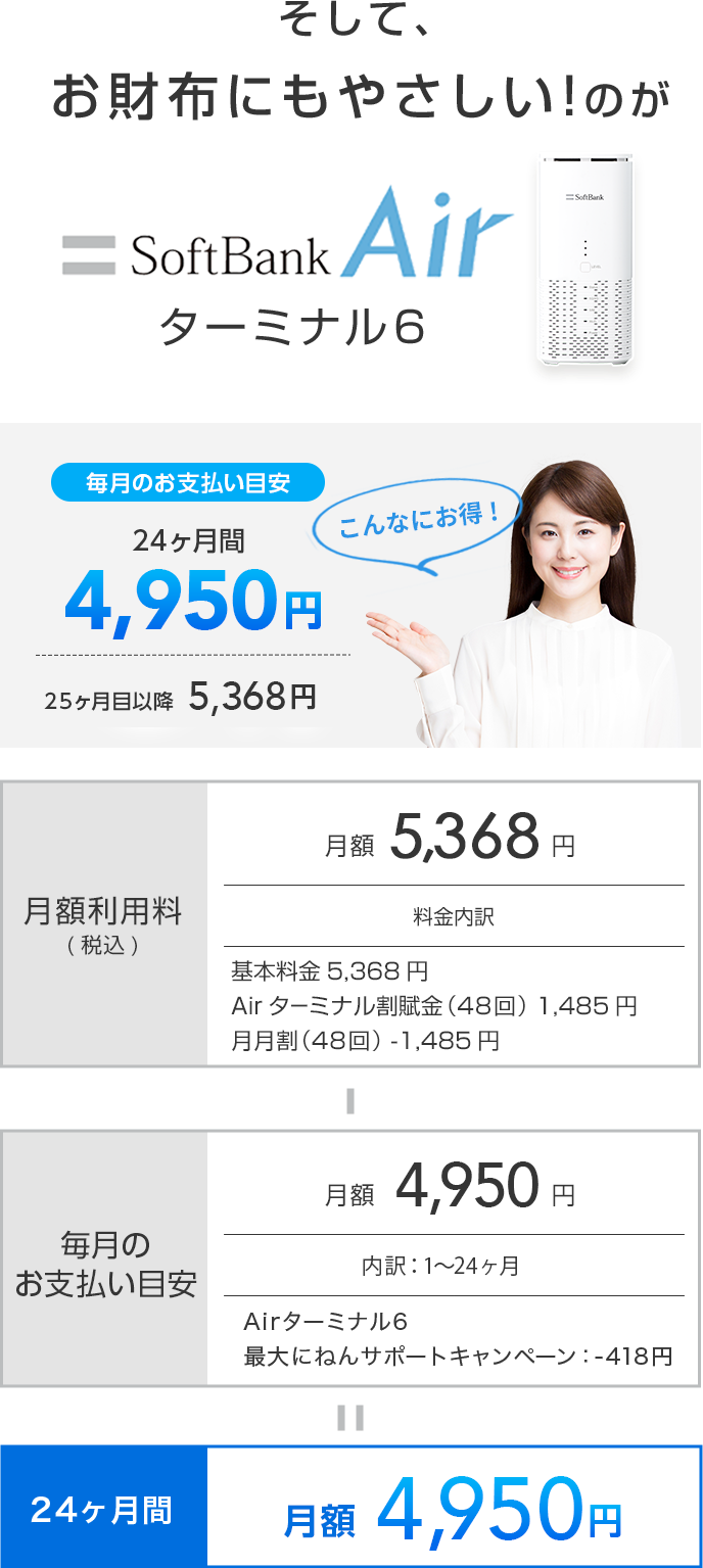 そして、お財布にもやさしい！のがソフトバンク エアー(SoftBank Air) ターミナル6