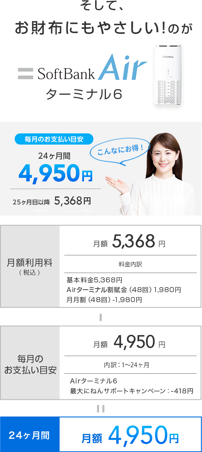 そして、お財布にもやさしい！のがソフトバンク エアー(SoftBank Air) ターミナル6