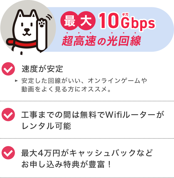 最大10Gbps 超高速の光回線