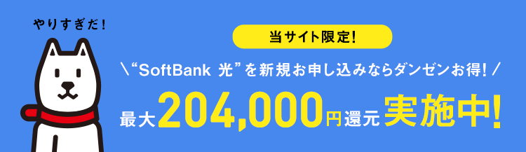 当サイト限定 “SoftBank 光”を新規お申し込みならダンゼンお得! 最大204,000円還元実施中!
